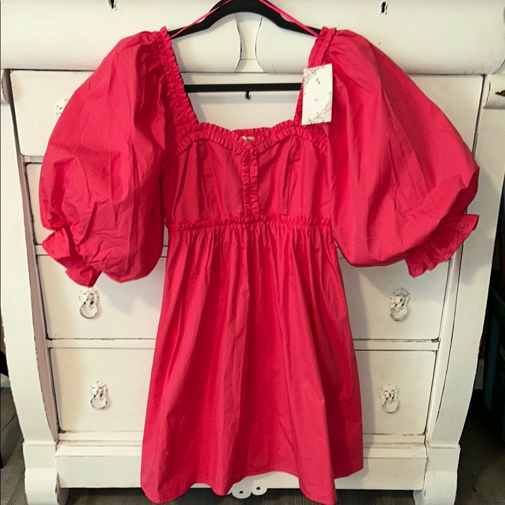 Pink Smocked Puff Sleeve Sundress
